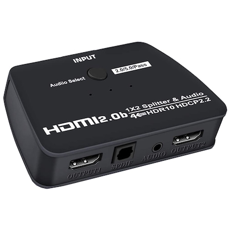 HOPE R HDMI 2.0 4K osztó, 1 bemenet és 2 kimenet, 4Kx2K @ 60Hz UHD támogatás, SPDIF + R / L Audio Extractor, fekete